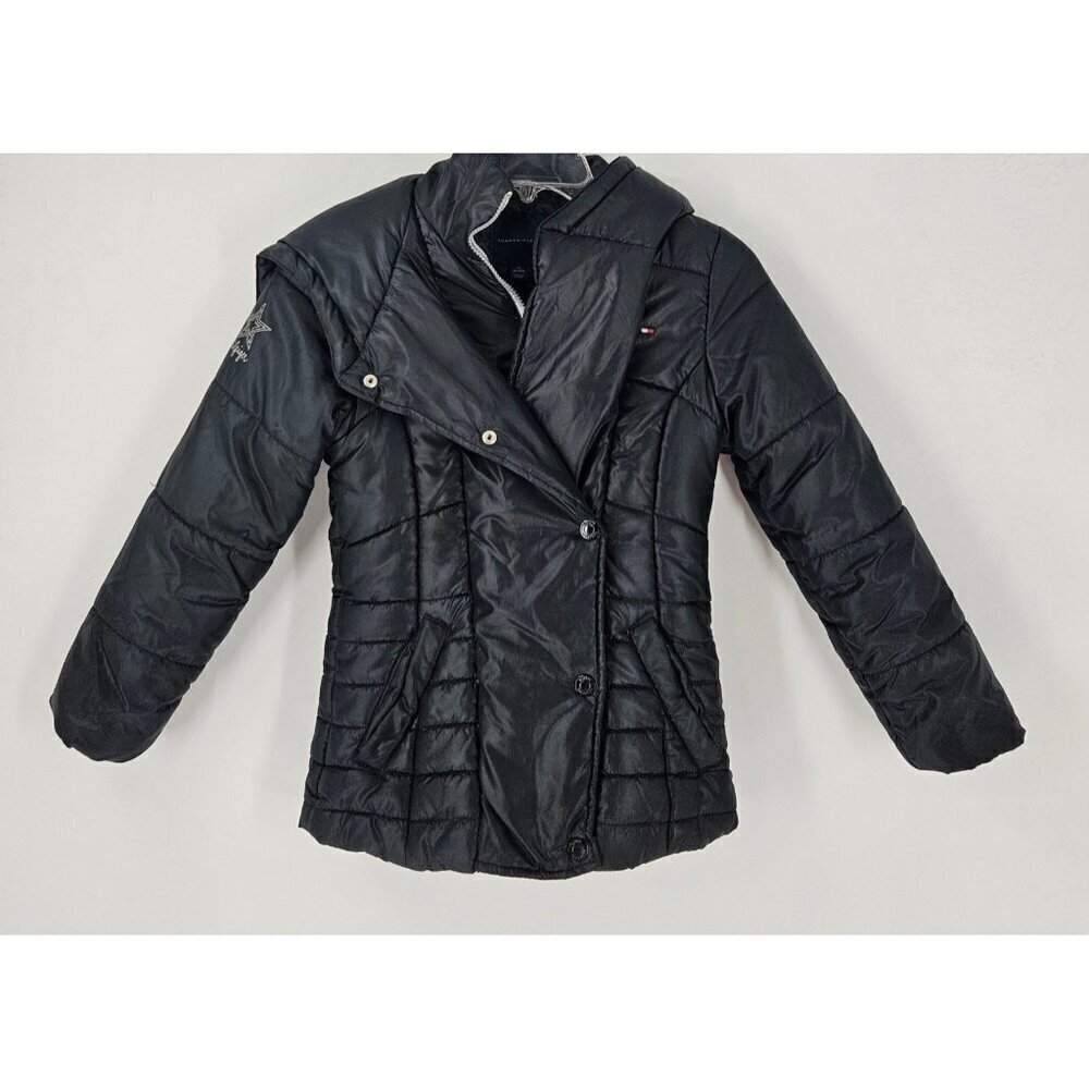 Tommy Hilfiger Coat Puffer Jacket Girl's Med 8-10 Winter Ski Hooded Zip Snap